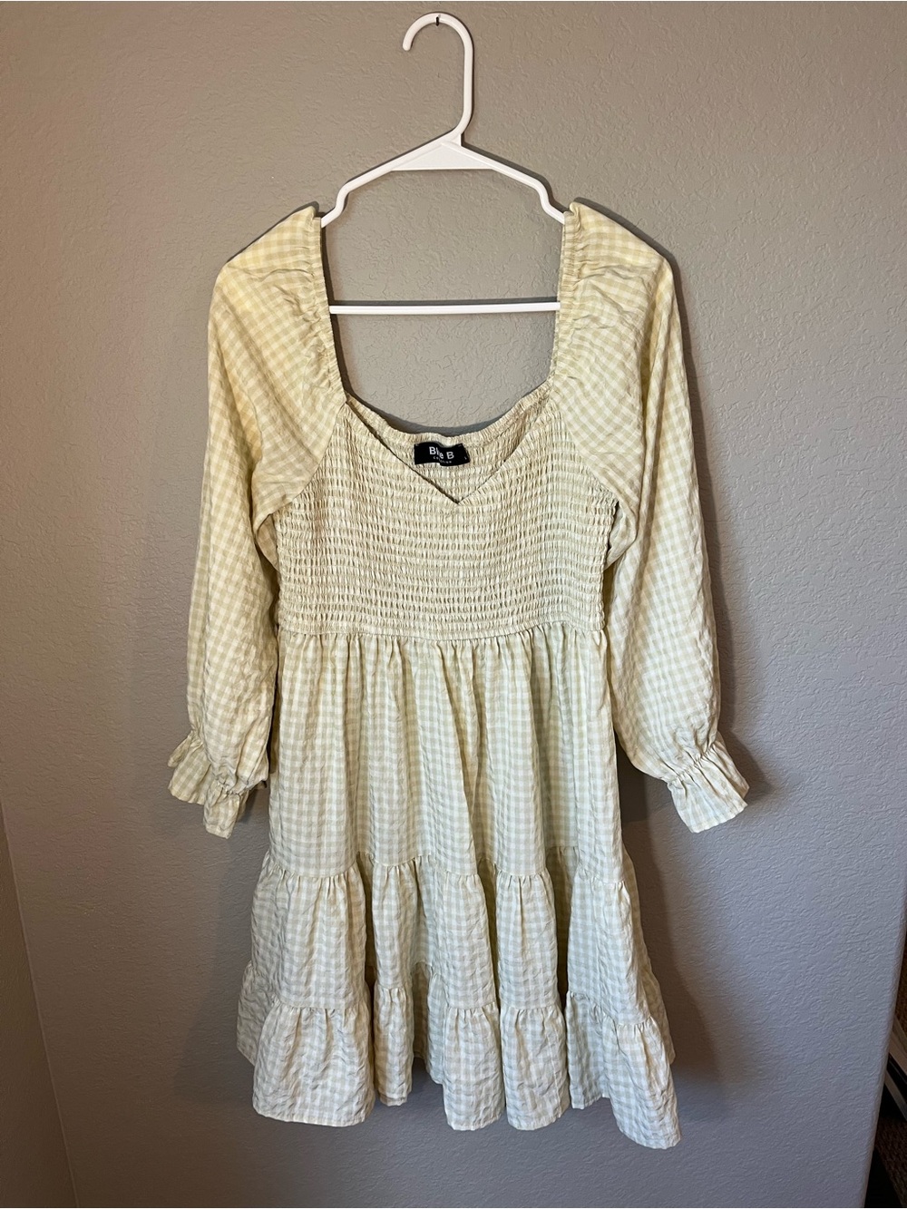 Blue B Collection Gingham Smocked Tiered Babydoll Dress Large Cottagecore Prairi